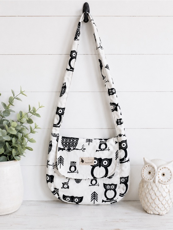 Flipped Bird Handbags - Flipped Bird Reversible Owl Print Crossbody Shoulder Bag Handmade Cotton Purse